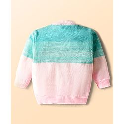 Babyhug Knit Full Sleeves Color Block Front Open Sweater Set with Cap & Booties - Pink