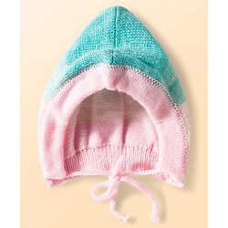 Babyhug Knit Full Sleeves Color Block Front Open Sweater Set with Cap & Booties - Pink