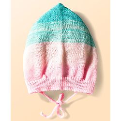 Babyhug Knit Full Sleeves Color Block Front Open Sweater Set with Cap & Booties - Pink