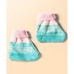 Babyhug Knit Full Sleeves Color Block Front Open Sweater Set with Cap & Booties - Pink