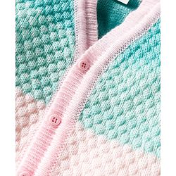 Babyhug Knit Full Sleeves Color Block Front Open Sweater Set with Cap & Booties - Pink
