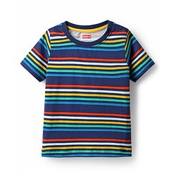 Babyhug 100% Cotton Knit Half Sleeves Stripeed T-Shirt - Navy Blue