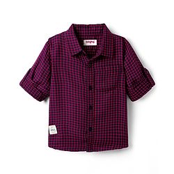 Babyhug 100% Cotton Full Sleeves Checks Shirt With Patch Detailing - Maroon