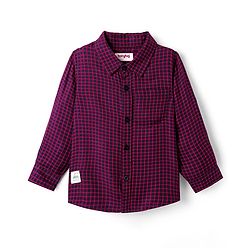 Babyhug 100% Cotton Full Sleeves Checks Shirt With Patch Detailing - Maroon