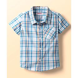 Babyhug 100% Cotton Half Sleeves Checks Shirt With Text Print - Multicolour