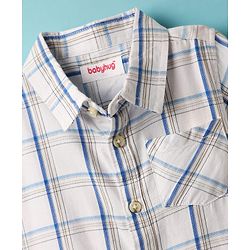 Babyhug Cotton Woven Half Sleeves Shirt With Checks Print - White