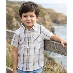 Babyhug Cotton Woven Half Sleeves Shirt With Checks Print - White