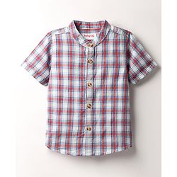Babyhug 100% Cotton Half Sleeves Checks Shirt With Mandarin Collar - Red