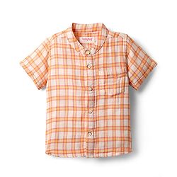 Babyhug 100% Cotton Half Sleeves Mandarin Collar Checks Shirt - Multicolour