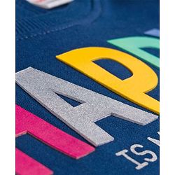 Babyhug Cotton Knit Full Sleeves Sweatshirt With Text Print & Kangaroo Pockets - Navy Blue