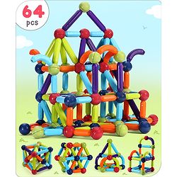 Babyhug Magnetic Colorful Sticks - 64 Pieces| Montessori Learning| Learning Building Activity & Educational Toy| for 3+ Year Kids| Creative Gifting| Unlimited Play| Child Safe Material| BIS Certified