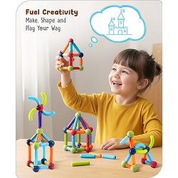 Babyhug Magnetic Colorful Sticks - 64 Pieces| Montessori Learning| Learning Building Activity & Educational Toy| for 3+ Year Kids| Creative Gifting| Unlimited Play| Child Safe Material| BIS Certified