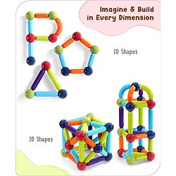 Babyhug Magnetic Colorful Sticks - 64 Pieces| Montessori Learning| Learning Building Activity & Educational Toy| for 3+ Year Kids| Creative Gifting| Unlimited Play| Child Safe Material| BIS Certified