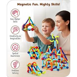 Babyhug Magnetic Colorful Sticks - 64 Pieces| Montessori Learning| Learning Building Activity & Educational Toy| for 3+ Year Kids| Creative Gifting| Unlimited Play| Child Safe Material| BIS Certified