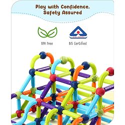 Babyhug Magnetic Colorful Sticks - 64 Pieces| Montessori Learning| Learning Building Activity & Educational Toy| for 3+ Year Kids| Creative Gifting| Unlimited Play| Child Safe Material| BIS Certified