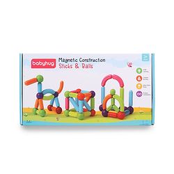 Babyhug Magnetic Colorful Sticks - 64 Pieces| Montessori Learning| Learning Building Activity & Educational Toy| for 3+ Year Kids| Creative Gifting| Unlimited Play| Child Safe Material| BIS Certified