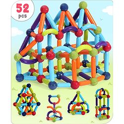 Babyhug Magnetic Colorful Sticks - 64 Pieces| Montessori Learning| Learning Building Activity & Educational Toy| for 3+ Year Kids| Creative Gifting| Unlimited Play| Child Safe Material| BIS Certified