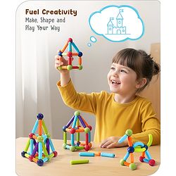 Babyhug Magnetic Colorful Sticks - 64 Pieces| Montessori Learning| Learning Building Activity & Educational Toy| for 3+ Year Kids| Creative Gifting| Unlimited Play| Child Safe Material| BIS Certified