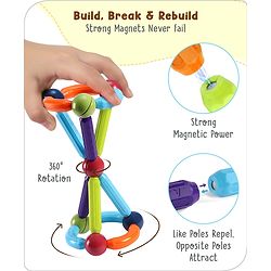 Babyhug Magnetic Colorful Sticks - 64 Pieces| Montessori Learning| Learning Building Activity & Educational Toy| for 3+ Year Kids| Creative Gifting| Unlimited Play| Child Safe Material| BIS Certified