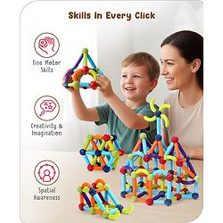 Babyhug Magnetic Colorful Sticks - 64 Pieces| Montessori Learning| Learning Building Activity & Educational Toy| for 3+ Year Kids| Creative Gifting| Unlimited Play| Child Safe Material| BIS Certified