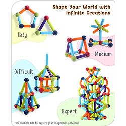 Babyhug Magnetic Colorful Sticks - 64 Pieces| Montessori Learning| Learning Building Activity & Educational Toy| for 3+ Year Kids| Creative Gifting| Unlimited Play| Child Safe Material| BIS Certified
