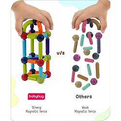 Babyhug Magnetic Colorful Sticks - 64 Pieces| Montessori Learning| Learning Building Activity & Educational Toy| for 3+ Year Kids| Creative Gifting| Unlimited Play| Child Safe Material| BIS Certified