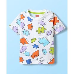 Babyhug 100% Cotton Knit Half Sleeves T-Shirt with Jigsaw Pieces Print - White