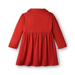Babyhug Single Jersey Full Sleeves Elephant Printed Peter Pan Collar Frock With Bloomer - Red