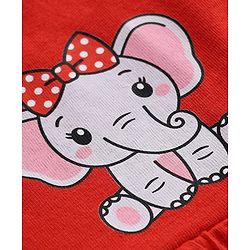 Babyhug Single Jersey Full Sleeves Elephant Printed Peter Pan Collar Frock With Bloomer - Red