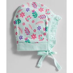 Babyhug 100% Cotton Interlock Knit Caps With Floral Print Pack Of 2 Pink & Light Green - Diameter 9.5 cm