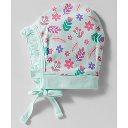 Babyhug 100% Cotton Interlock Knit Caps With Floral Print Pack Of 2 Pink & Light Green - Diameter 9.5 cm