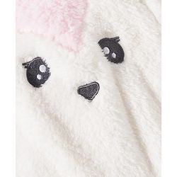 Babyhug Fur Knit Full Sleeves Hooded Front OpenWinter Wear Romper with Attached Mitten & Footed with Teddy Bear Print & Applique - White & Light Blue
