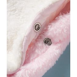 Babyhug Fur Knit Full Sleeves Hooded Front OpenWinter Wear Romper with Attached Mitten & Footed with Teddy Bear Print & Applique - White & Light Blue