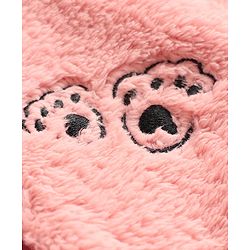 Babyhug Fur Woven Full Sleeves Footed Winter Wear Romper with Hood Tiger Embroidery & Ear Applique - Pink