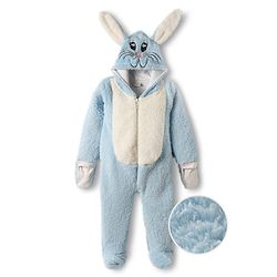 Babyhug Fur Woven Full Sleeves Footed Hooded Winter Rompers with Bunny Applique & Embroidery - Light Blue