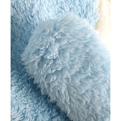 Babyhug Fur Woven Full Sleeves Footed Hooded Winter Rompers with Bunny Applique & Embroidery - Light Blue
