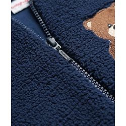 Babyhug Fur Woven Full Length Hooded Winter Wear Footed Romper with Teddy Patch - Navy Blue