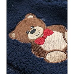 Babyhug Fur Woven Full Length Hooded Winter Wear Footed Romper with Teddy Patch - Navy Blue