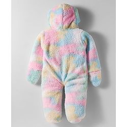 Babyhug Fur Woven Full Sleeves Hooded Footed Front Open Romper with Attached Mitten - Multicolor