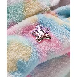Babyhug Fur Woven Full Sleeves Hooded Footed Front Open Romper with Attached Mitten - Multicolor