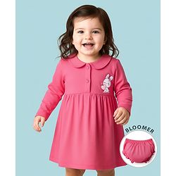 Babyhug Single Jersey Knit Full Sleeves Frock with Bloomer & Bunny Print - Pink