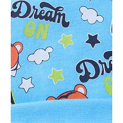 Babyhug 100% Cotton Knit Cap with Knot & Tiger Print Light Blue - Circumference 33 cm