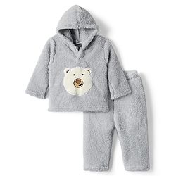 Babyhug Fur Woven Full Sleeves Winter Wear T-Shirt & Lounge Pant Set With Cat Print & Ear Applique - Orange