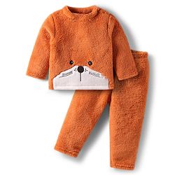 Babyhug Fur Woven Full Sleeves Hooded Winter Jacket With Pom Pom Applique - Red main image 1