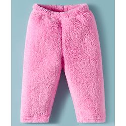 Babyhug Fur Woven Full Sleeves Winter Wear Hooded T-Shirt & Lounge Pant Set With Animal Embriodery & Ear Applique - Pink