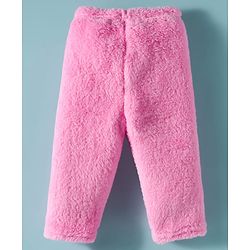 Babyhug Fur Woven Full Sleeves Winter Wear Hooded T-Shirt & Lounge Pant Set With Animal Embriodery & Ear Applique - Pink