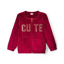 Babyhug Velour Woven Full Sleeves Winter Wear Suit Set With Cute Text Squined with Kangaroo Pocket - Maroon