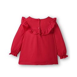 Babyhug Woven Full Sleeves Top with Floral Embroidery with Frill Detailing - Red