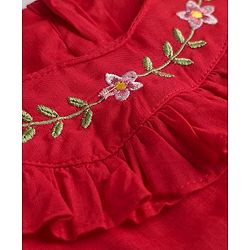 Babyhug Woven Full Sleeves Top with Floral Embroidery with Frill Detailing - Red