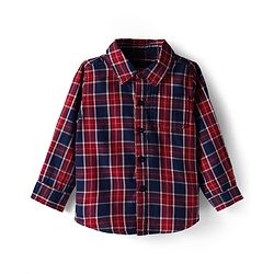 Babyhug Cotton Woven Full Sleeves Hooded Shirt and Trouser with Checks Print - Red & Grey